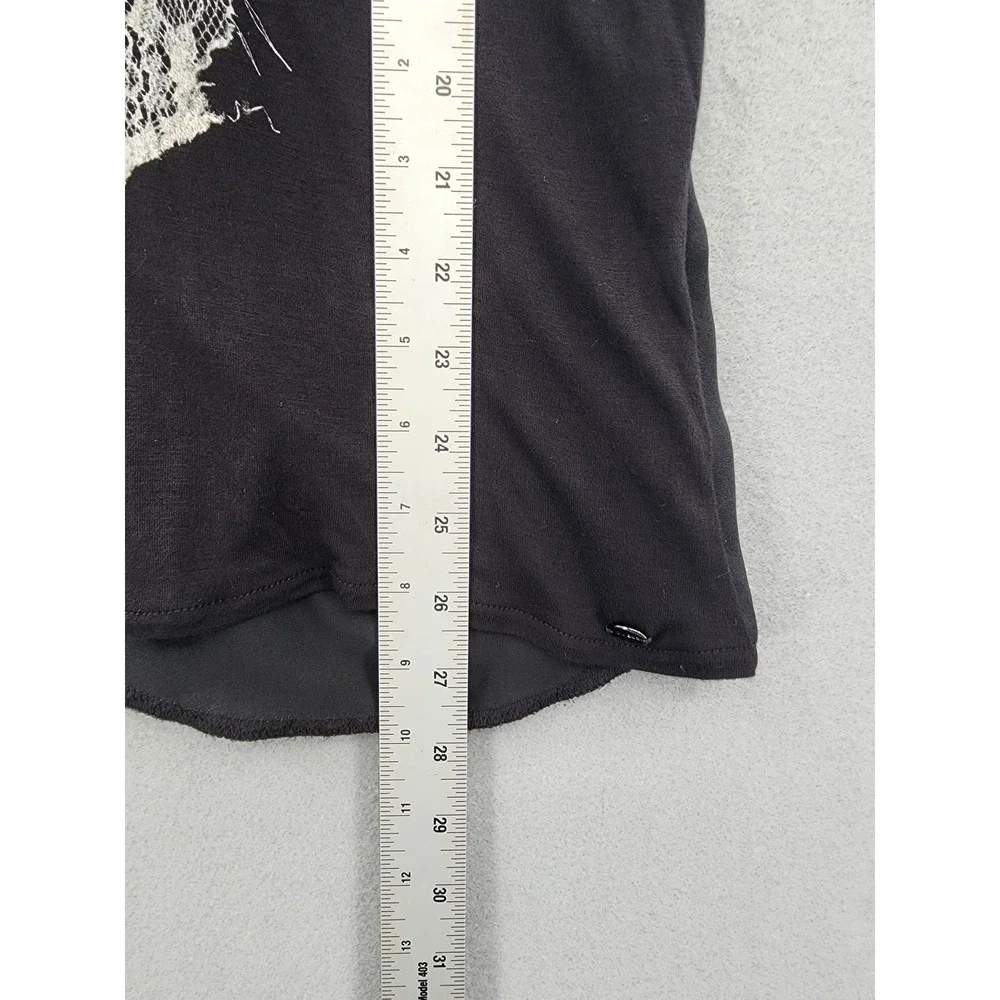 GUESS‎ Los Angeles Black Skull Lace Graphic Top Draped Satin Back Mixed Media M